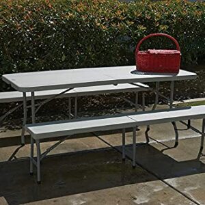 Office Star Resin Furniture for Indoor or Outdoor Use, 3-Piece Set, 2 Folding Benches and 6 Foot Table