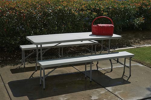 Office Star Resin Furniture for Indoor or Outdoor Use, 3-Piece Set, 2 Folding Benches and 6 Foot Table