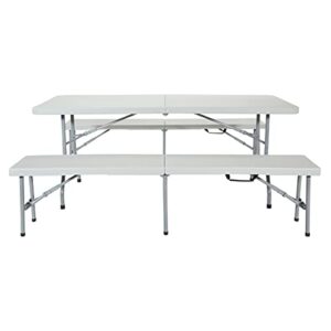 Office Star Resin Furniture for Indoor or Outdoor Use, 3-Piece Set, 2 Folding Benches and 6 Foot Table