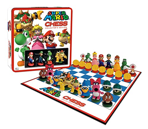 USAOPOLY Super Mario Chess Set | 32 Custom Scuplt Chesspiece for 2 players Including Iconic Characters Like Mario, Luigi, Peach, Toad, Bowser | Themed Chess Game from Nintendo Video Games