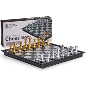 yellow mountain imports travel magnetic chess set (9.8-inch) - folding and portable board game