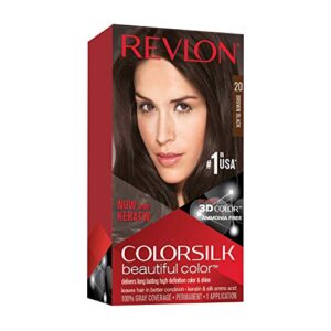 revlon permanent hair color, permanent hair dye, colorsilk with 100% gray coverage, ammonia-free, keratin and amino acids, 20 brown/black, 4.4 oz (pack of 1)