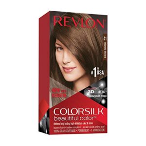 permanent hair color by revlon, permanent hair dye, colorsilk with 100% gray coverage, ammonia-free, keratin and amino acids, 41 medium brown, 4.4 oz (pack of 1)