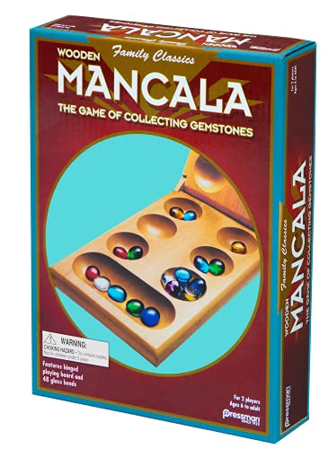 Pressman Mancala - Real Wood Folding Set, with Multicolor Stones by Pressman, 2 players