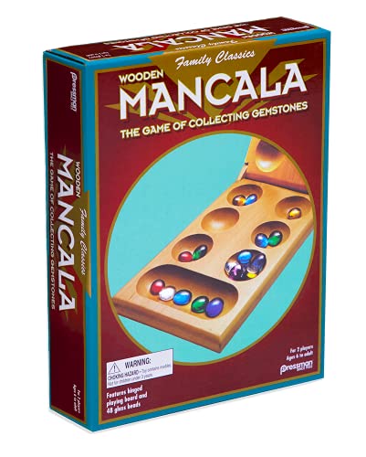 Pressman Mancala - Real Wood Folding Set, with Multicolor Stones by Pressman, 2 players