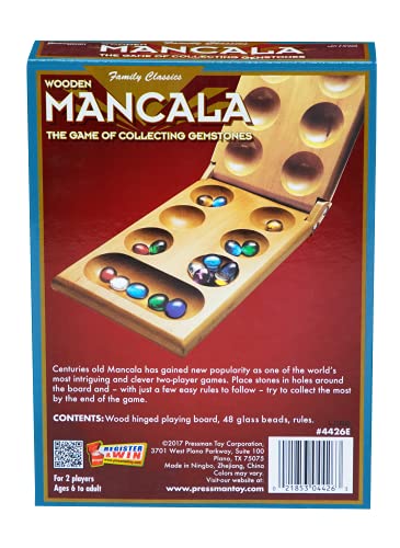 Pressman Mancala - Real Wood Folding Set, with Multicolor Stones by Pressman, 2 players