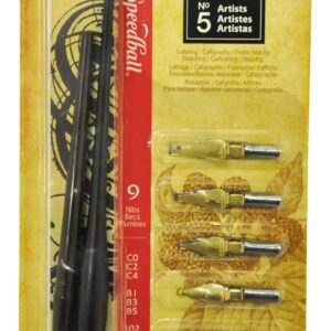 Speedball No. 5 Artists Pen Set - 2 Penholders w/ 6 Nibs, 3 Pen Tips