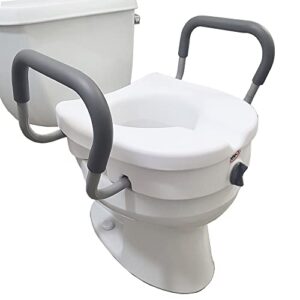 carex e-z lock raised toilet seat with handles, 5" toilet seat riser with arms, fits most toilets, handicap toilet seat