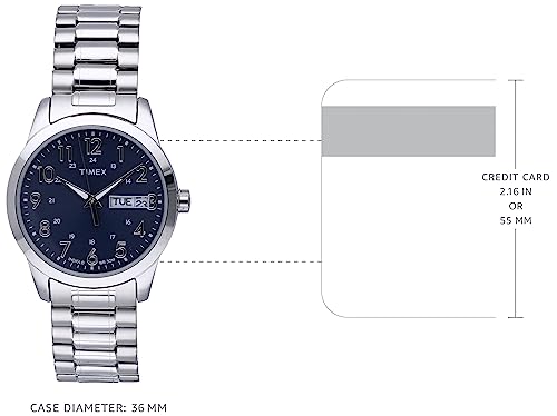 Timex Men's South Street Sport 36mm Watch – Silver-Tone Case Blue Dial with Silver-Tone Stainless Steel Expansion Band
