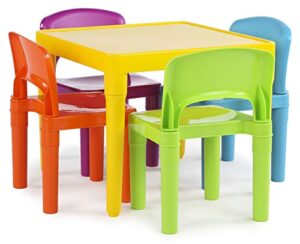humble crew kids plastic 4 set, yellow table/vibrant chairs