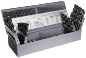 chicago latrobe 57728 150 high-speed steel jobber length drill bit set with case, black oxide, 118 degree conventional point, combination, 115-piece