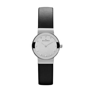 skagen women's freja stainless steel analog-quartz watch with leather calfskin strap, black, 12 (model: 358xsslbc)