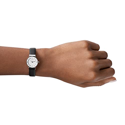 Skagen Women's Freja Stainless Steel Analog-Quartz Watch with Leather Calfskin Strap, Black, 12 (Model: 358XSSLBC)