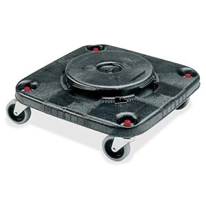 rubbermaid commercial products brute square dolly, 300-pound capacity, black, compatible with brute trash/garbage cans, heavy duty plastic dolly with wheels