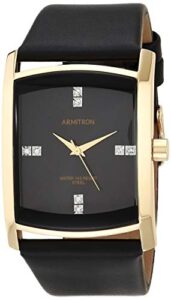 armitron men's 204604bkgpbk genuine crystal accented gold-tone black leather strap watch