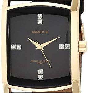 Armitron Men's 204604BKGPBK Genuine Crystal Accented Gold-Tone Black Leather Strap Watch