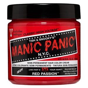 manic panic red passion hair dye – classic high voltage - semi permanent hair color - glows in blacklight - medium strawberry red shade with pink tint - vegan, ppd & ammonia free - for coloring hair