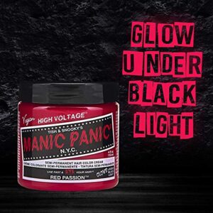 MANIC PANIC Red Passion Hair Dye – Classic High Voltage - Semi Permanent Hair Color - Glows in Blacklight - Medium Strawberry Red Shade With Pink Tint - Vegan, PPD & Ammonia Free - For Coloring Hair