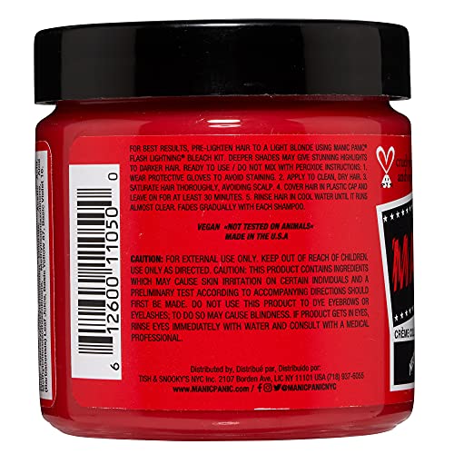 MANIC PANIC Red Passion Hair Dye – Classic High Voltage - Semi Permanent Hair Color - Glows in Blacklight - Medium Strawberry Red Shade With Pink Tint - Vegan, PPD & Ammonia Free - For Coloring Hair