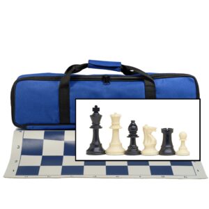 tournament chess set with electric blue bag - 3.75 in. king solid plastic