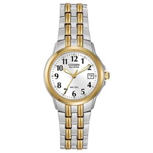 citizen women's eco-drive dress classic watch in two-tone stainless steel, white dial (model: ew1544-53a)