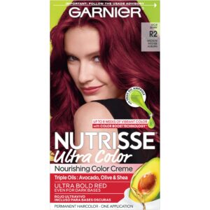 garnier hair color nutrisse ultra color nourishing creme, r2 medium intense auburn (goji berry) red permanent hair dye, 1 count (packaging may vary)