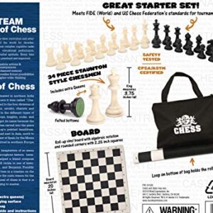 WE Games Best of Travel Chess Sets - Chess Board is Tournament Style Roll Up - 20 inches, 34 Chess Pieces, Portable Chess Set Bag, Includes Equalizer Dice & How to Play Chess Instructions Booklet