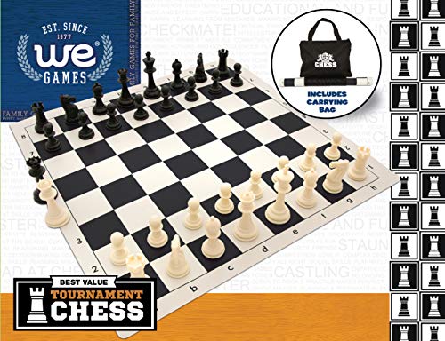 WE Games Best of Travel Chess Sets - Chess Board is Tournament Style Roll Up - 20 inches, 34 Chess Pieces, Portable Chess Set Bag, Includes Equalizer Dice & How to Play Chess Instructions Booklet