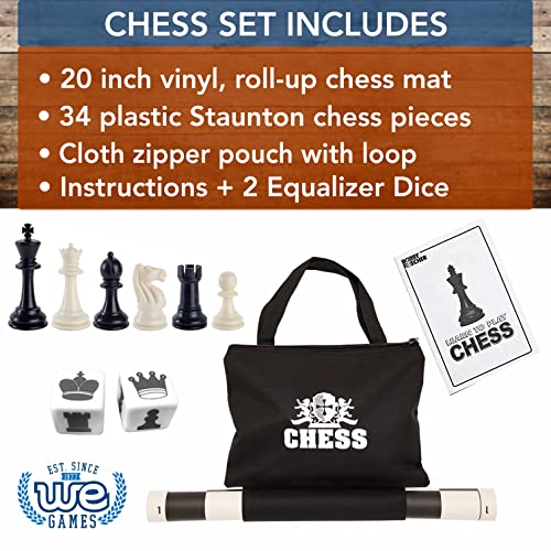 WE Games Best of Travel Chess Sets - Chess Board is Tournament Style Roll Up - 20 inches, 34 Chess Pieces, Portable Chess Set Bag, Includes Equalizer Dice & How to Play Chess Instructions Booklet