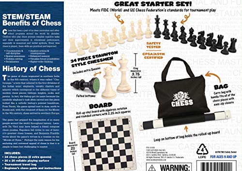 WE Games Best Value Tournament Chess Set w/ a Green Roll Up Vinyl Board, Plastic Pieces & Bag