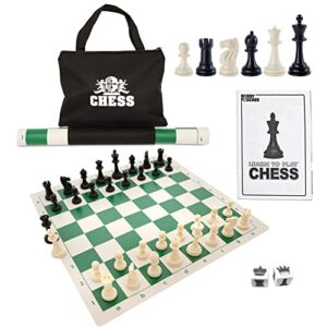 we games best value tournament chess set w/ a green roll up vinyl board, plastic pieces & bag