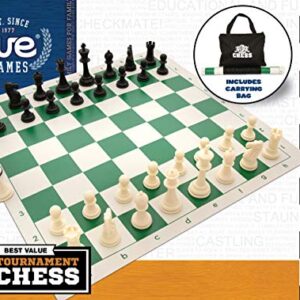 WE Games Best Value Tournament Chess Set w/ a Green Roll Up Vinyl Board, Plastic Pieces & Bag