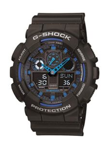 casio men's g xl series quartz watch strap, wr shock resistant resin color: black and blue (model: ga-100-1a2cr)