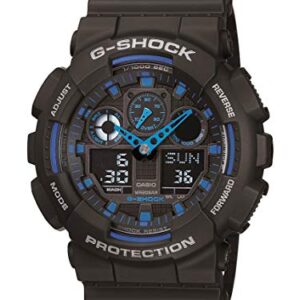 Casio Men's G XL Series Quartz Watch Strap, WR Shock Resistant Resin Color: Black and Blue (Model: GA-100-1A2CR)