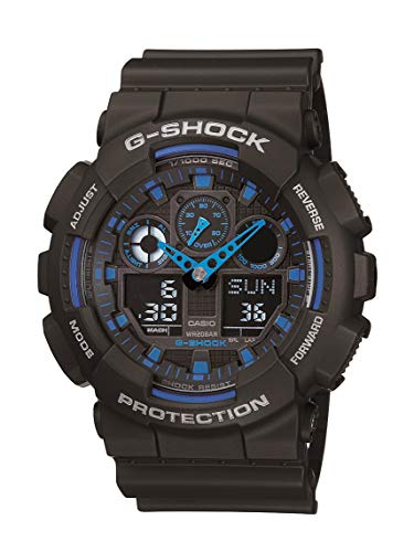 Casio Men's G XL Series Quartz Watch Strap, WR Shock Resistant Resin Color: Black and Blue (Model: GA-100-1A2CR)