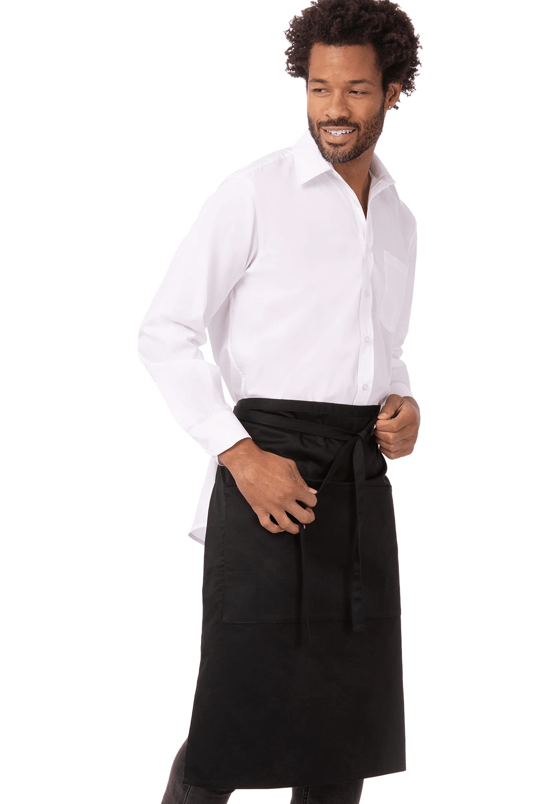 Chef Works Unisex Reversible Waiter Apron with Pockets, Black, One Size