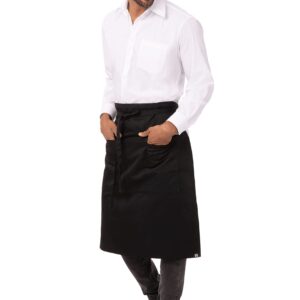 Chef Works Unisex Reversible Waiter Apron with Pockets, Black, One Size