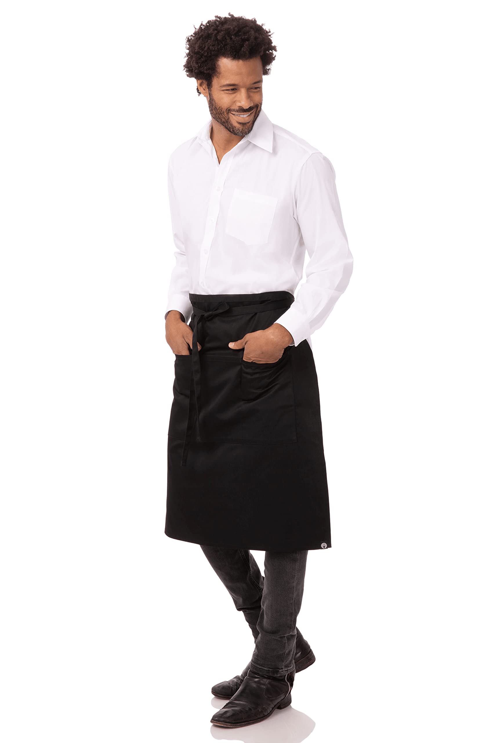 Chef Works Unisex Reversible Waiter Apron with Pockets, Black, One Size