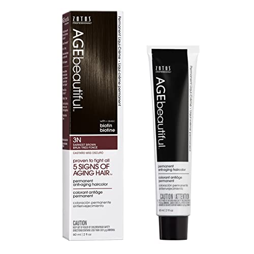 AGEbeautiful Permanent Liqui Creme Hair Color Dye | 100% Gray Coverage | Anti-Aging | Biotin for Thicker, Fuller Hair | Professional Salon Coloring | 3N Darkest Brown