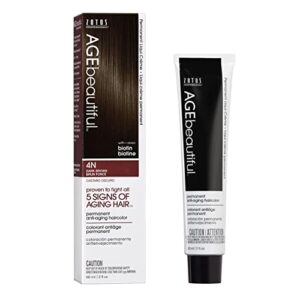 agebeautiful permanent liqui creme hair color dye | 100% gray coverage | anti-aging | biotin for thicker, fuller hair | professional salon coloring | 4n dark brown