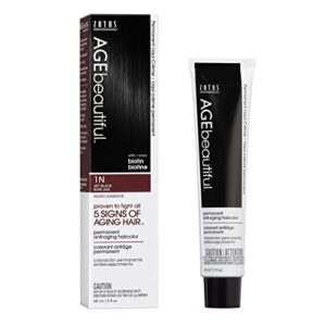 AGEbeautiful Permanent Liqui Creme Hair Color Dye | 100% Gray Coverage | Anti-Aging | Biotin for Thicker, Fuller Hair | Professional Salon Coloring | 1N Jet Black