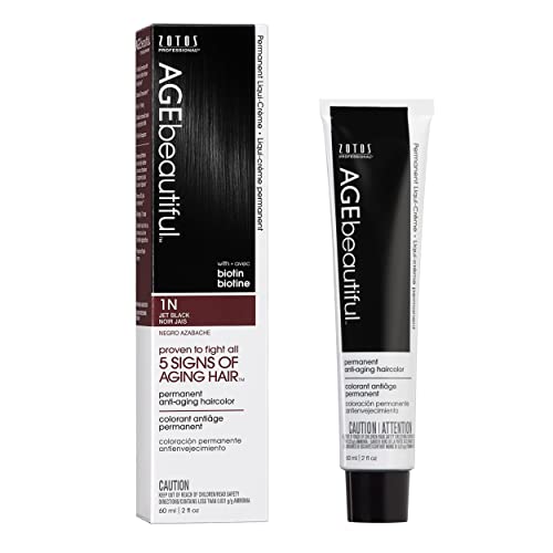 AGEbeautiful Permanent Liqui Creme Hair Color Dye | 100% Gray Coverage | Anti-Aging | Biotin for Thicker, Fuller Hair | Professional Salon Coloring | 1N Jet Black