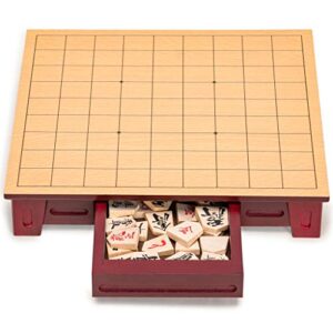 Yellow Mountain Imports Shogi Japanese Chess Game Set - Wooden Board with Drawers and Traditional Koma Playing Pieces