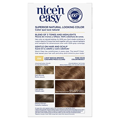 Clairol Nice'n Easy Permanent Hair Dye, 6W Light Mocha Brown Hair Color, Pack of 1