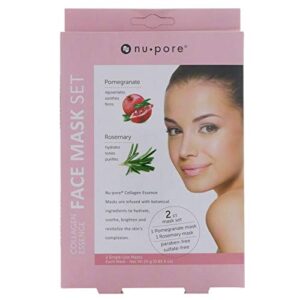 nu-pore collagen essence face mask set, pomegranate & rosemary, 2 single-use masks, 0.85 fl oz (25 g) each