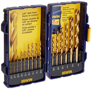 irwin tools 4935607 titanium nitride coated high-speed steel drill bit set, pro case, 15-piece