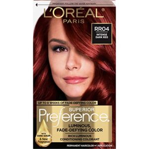 l'oreal paris superior preference fade-defying + shine permanent hair color, rr-04 intense dark red, pack of 1, hair dye