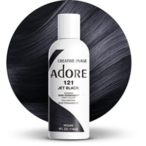 Adore Semi Permanent Hair Color - Vegan and Cruelty-Free Hair Dye - 4 Fl Oz - 121 Jet Black (Pack of 1)