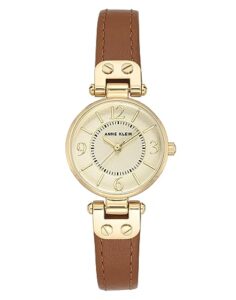 anne klein women's 109442chhy gold-tone champagne dial and brown leather strap watch