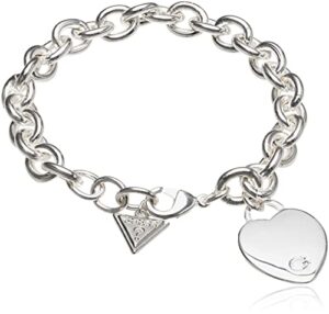 guess "basic" silver g logo heart link bracelet, 7.5"